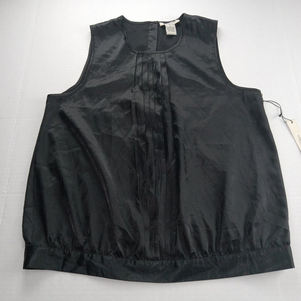 Vertigo Women's Pleated Front Satin Top Size Medium Black Sleeveless Rhinestones